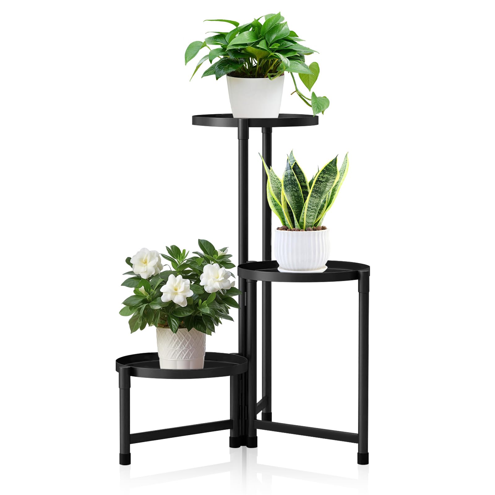 lalago Estanteria para Plantas, 3 Niveles Soporte Macetas Interior, Redonda Jardinera en negro, Soporte para Plantas para Interiores y Exteriores, Maceteros Decorativos Interior para Esquina,Balcón