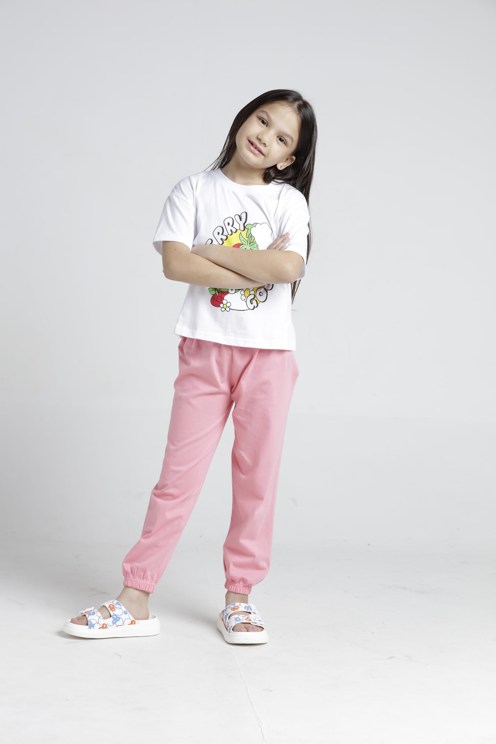 T2F Conjunto de ropa de algodón estampado de camiseta y pantalón para niñas (paquete de 3)