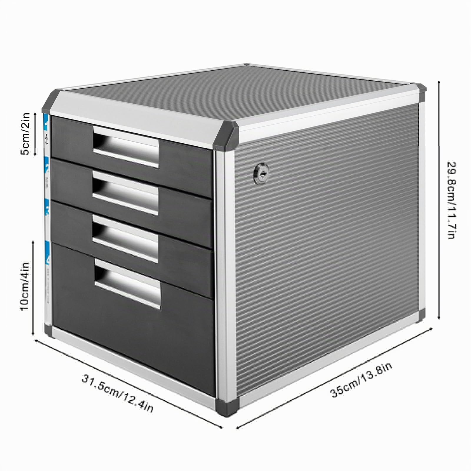 Cassettiera in metallo con chiusura a 4 scomparti, formato A4, in lega di alluminio, per case, uffici, scuole (4 scomparti)