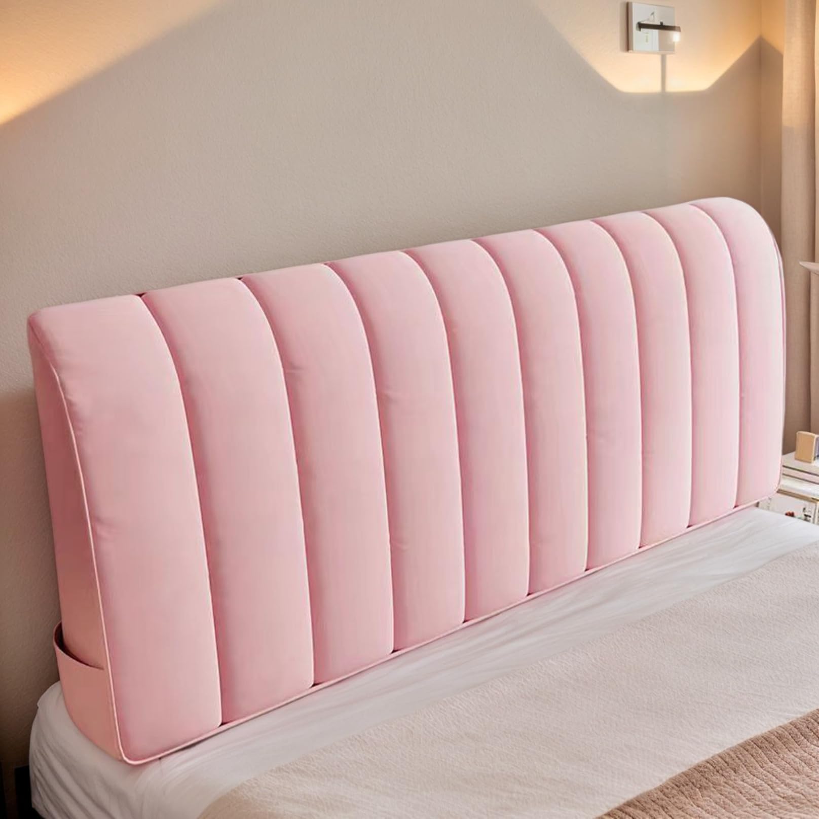 DOSYCOVUR Velvet Headboard Cover Padded Thick Dustproof Washable Full Cover for Double King Size Single Bed Headboard Cushion Protective Cover Modern Bedroom Decor,C,220cm