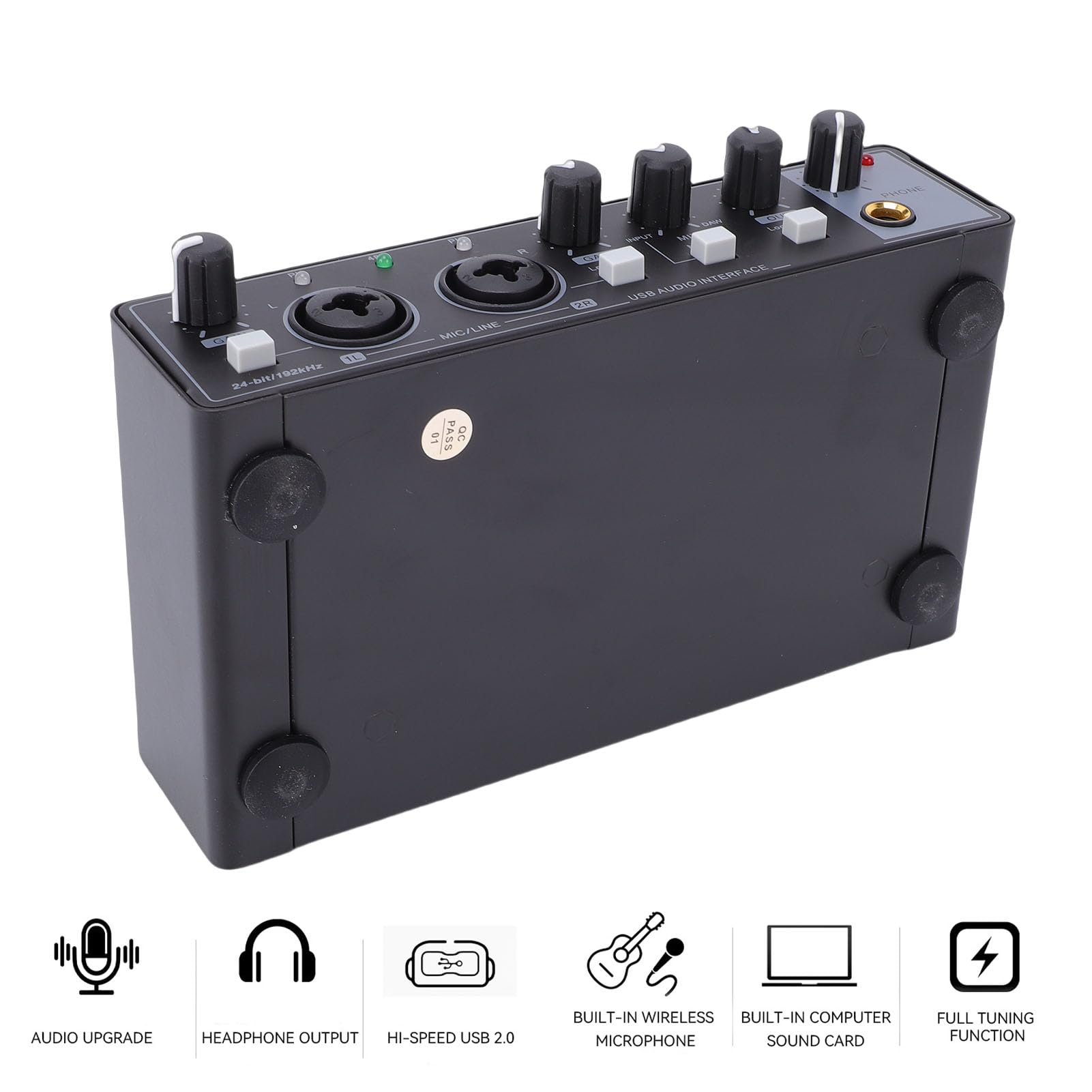 Bewinner Interfaz de USB C, Grabación de 24 Bits a 192 KHz con Preamplificador Transparente y Entrada Hi Z, para Músicos que Transmiten Podcasting, PC, Mac, Software DAW (BLACK)