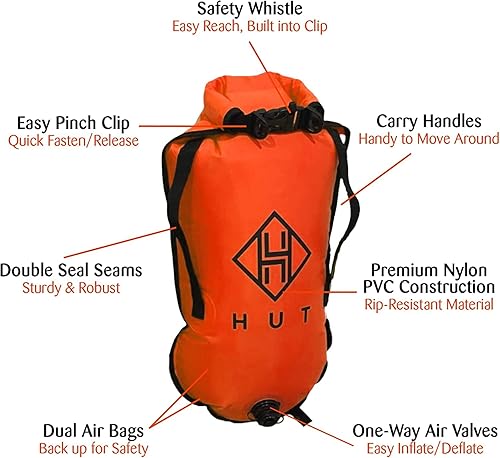 Miniatura 2 de HUT Boya de natación bolsa seca  Flotador de seguridad de natación favorito del Reino Unido y bolsa seca hermética para nadadores de aguas abiertas,