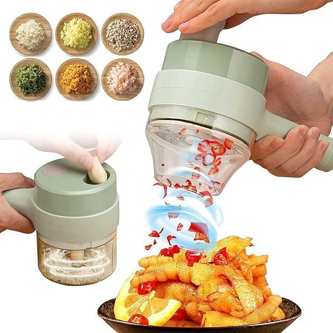 KHIZAR 4-in-1 Electric Handheld Cooking Hammer Vegetable Cutter Set – A Multifunctional Electric Food Chopper for Effortless Slicing and Dicing of Vegetables and Fruits-image-11