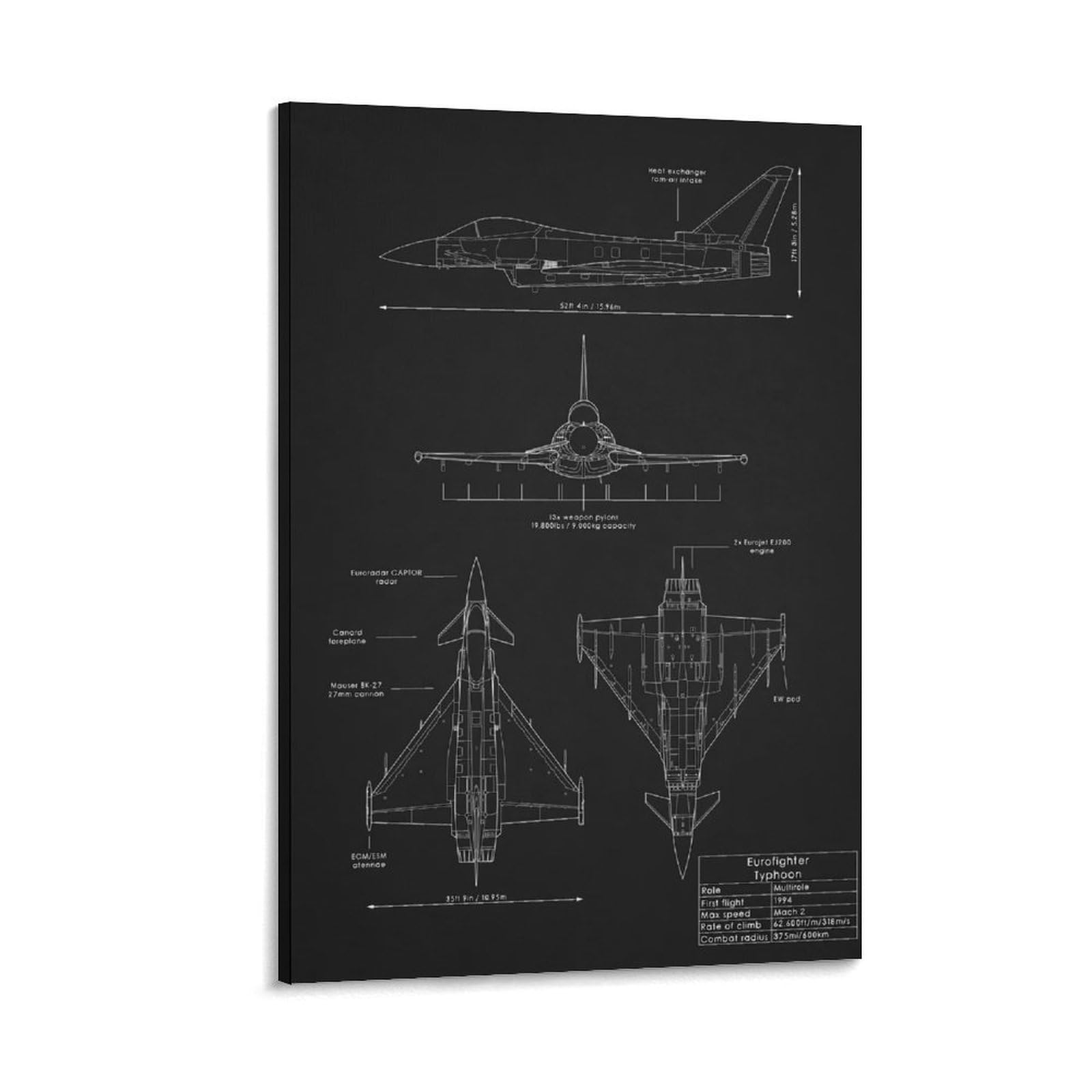 ZYGNBHL Eurofighter Typhoon Multi-role Fighter Poster Office Bedroom Room Aesthetics 12x18inch(30x45cm)