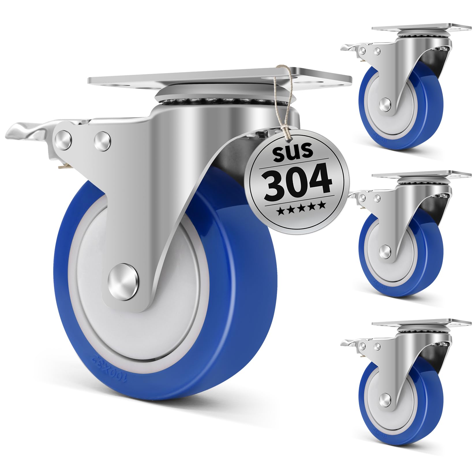 Acero Inoxidable de Alta Dureza Ruedas para Muebles Pesados, 100mm Ruedas Giratorias Pesadas Capacidad de 800kg, Ruedas Resistentes al Calor con Freno para Uso Industrial, Ambientes Húmedos