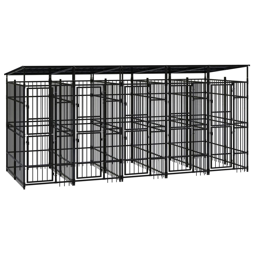 Canile da esterno con tetto per cani in acciaio 9,22 m² Recinto esterno per cani e cuccioli, gabbia per giardino