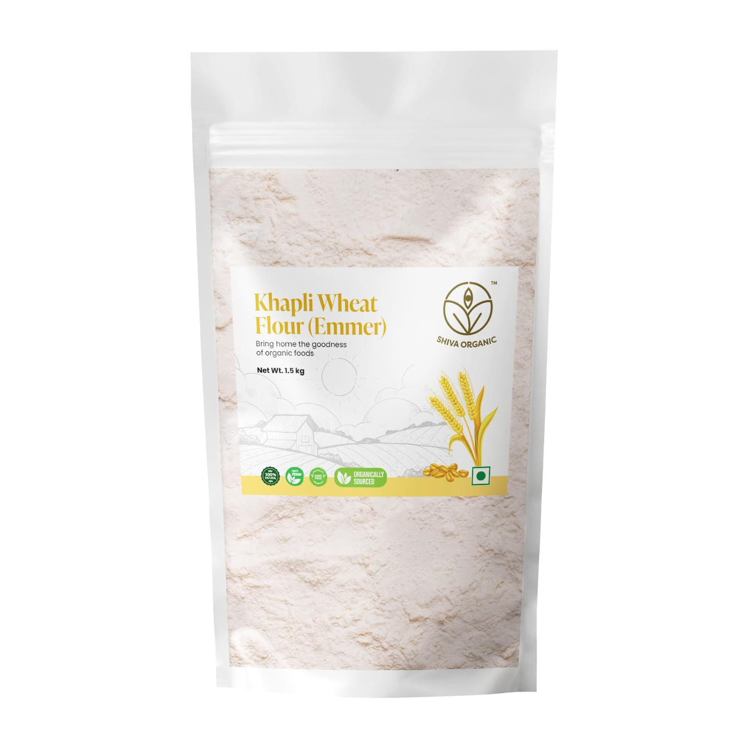 Shiva Organic Khapli Wheat Atta - 1.5 kg | Emmer Wheat Flour | High Fiber, Low Gluten, Ancient Grain with Abundant Bran