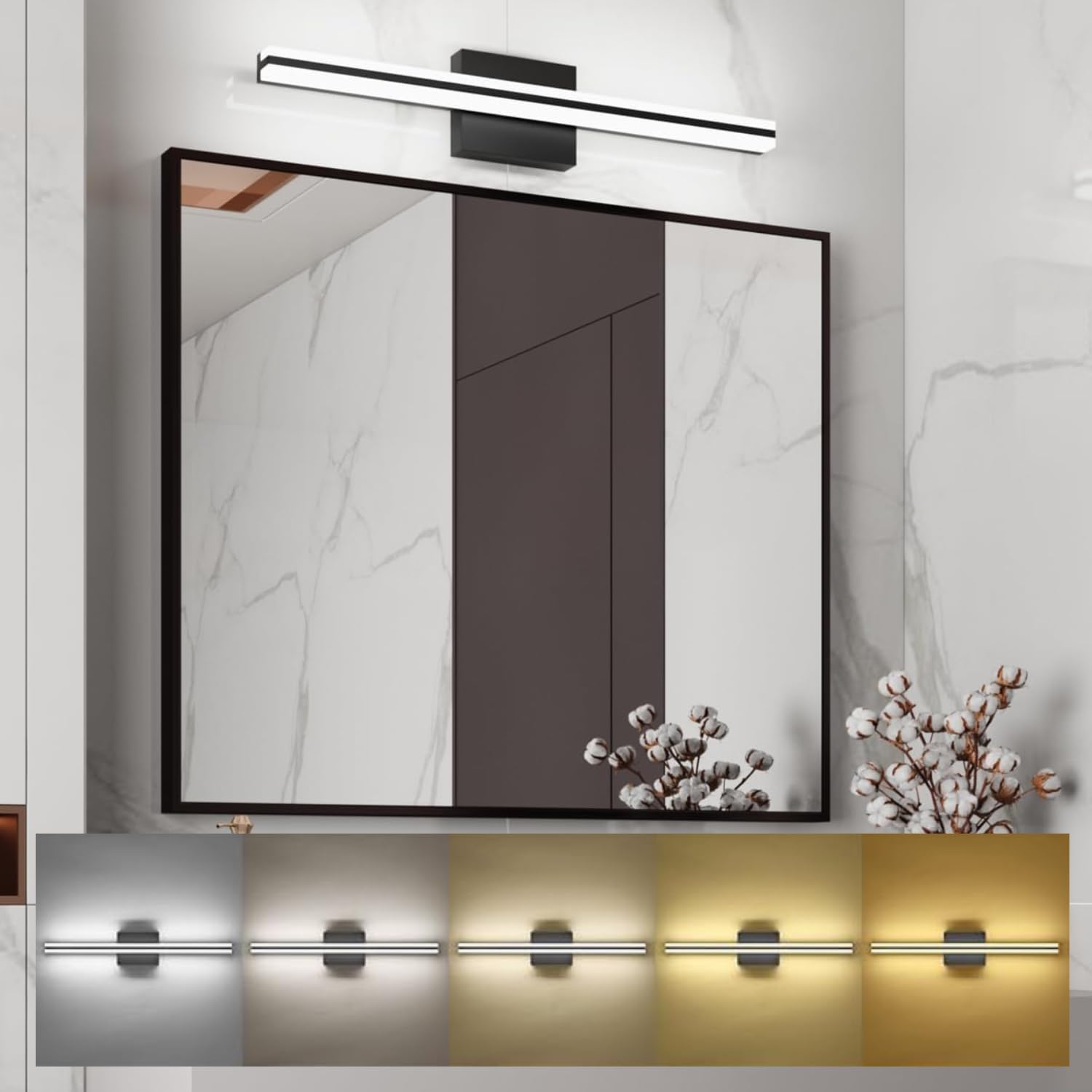SOLFART Bathroom Light Fixtures Over Mirror Dimmable 5CCT Modern LED Black Vanity Light 24 Inch Wall Lights