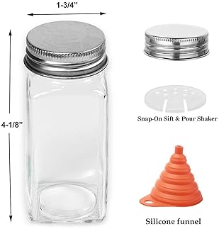 STONEKAE 25 Pcs Glass Spice Jars- Square Glass Containers With Square Empty Jars 4oz, Airtight Cap, Chalkboard & Clea...