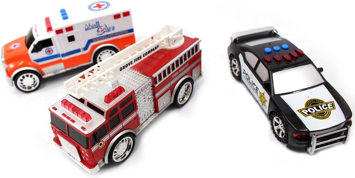 AZ Trading & Import PS2014 3-in-1 Emergency Vehicle Toy Playset for Kids (Fire Truck, Police Car, Ambulance)