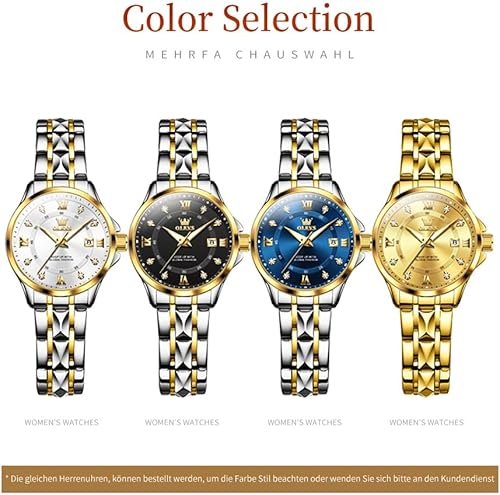 Miniatura 8 de OLEVS Reloj para mujer, relojes automáticos para mujer con pulsera de acero inoxidable de dos tonos, elegantes relojes de mujer de oro rosa, relojes