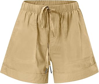 Shorts for Women Trendy Summer Plus Size High Waisted Drawstring Lounge Short Loose Casual Comfy Shorts with Pockets