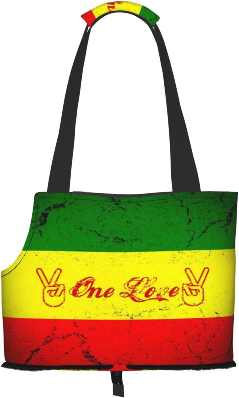 Reggae Music Rasta One Love Portable Pet Purse Carrier Sling, Hands-Free Travel Dog and Cat Carrier for Small Dogs and Cats