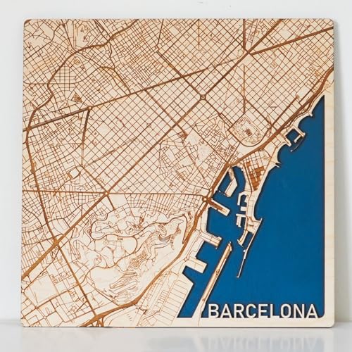 Carte en bois de Barcelone personnalisée pour sublimer la décoration de votre salon