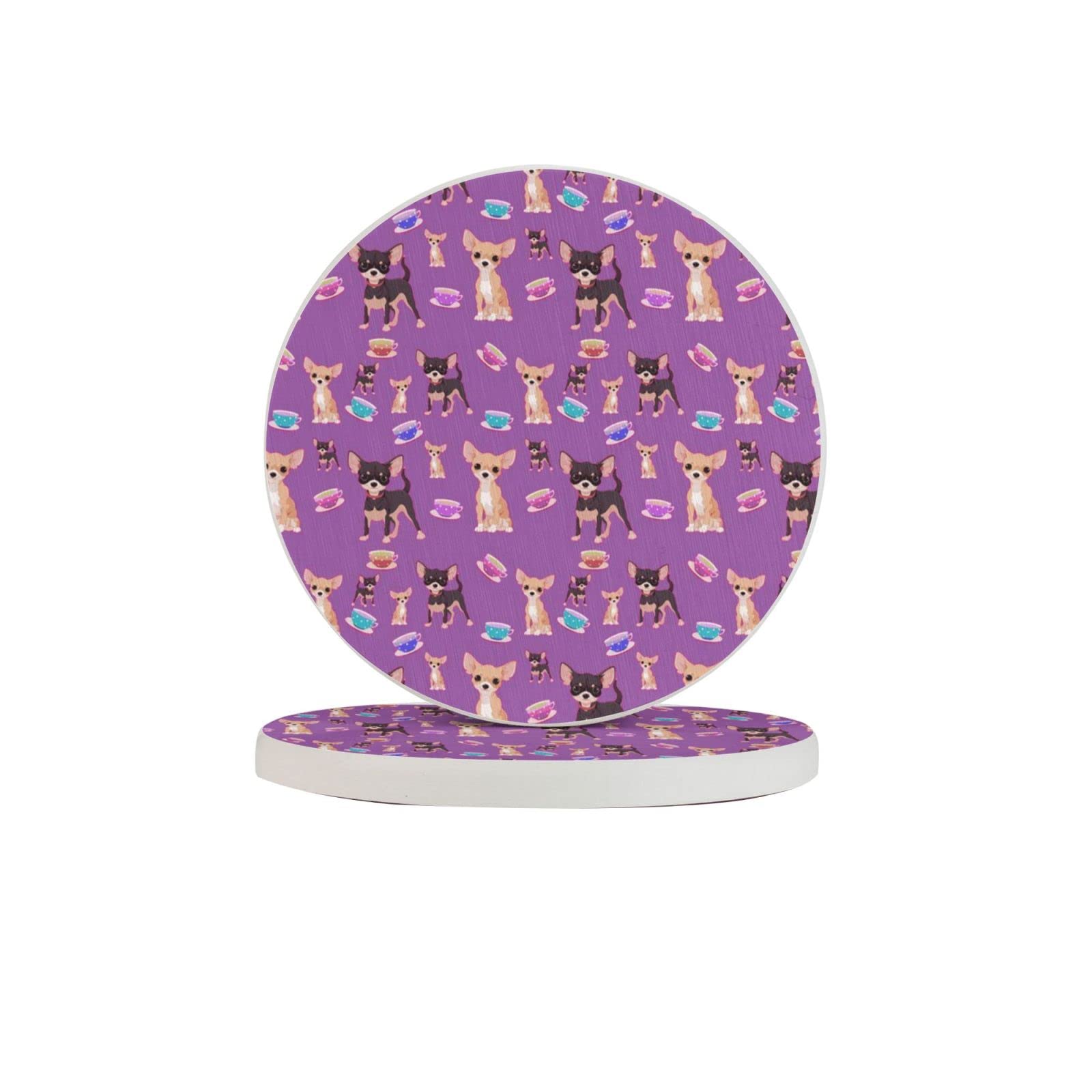 Cute Teacup Chihuahuas Six Piece Coaster Heat-Resistant Reusable Saucers for Drinks Wine Glasses Plants Cups Mugs