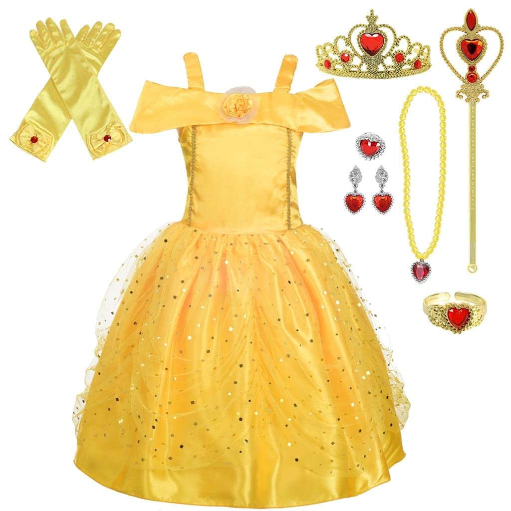 Lito Angels Disfraz Princesa Belle Vestido de la Bella y la Bestia con Accesorios para Bebé y Niñas, Amarillo