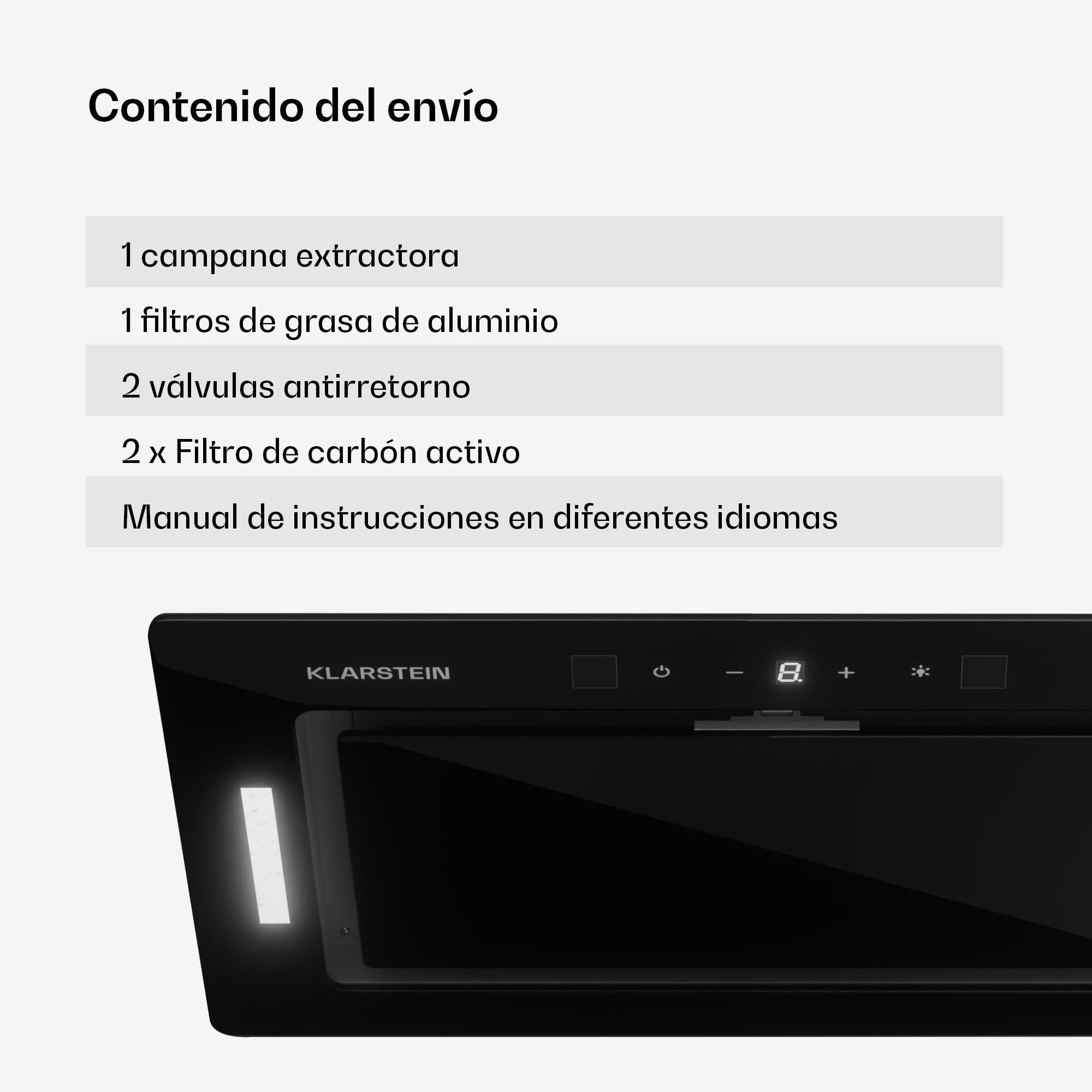 Klarstein Campana Extractora Cocina 52cm con Luces LEDs, Extractor con Filtros Anti Grasa y Panel Táctil, Campanas Extractoras con Flujo Aire 466m³/h, Extractores Cocinas