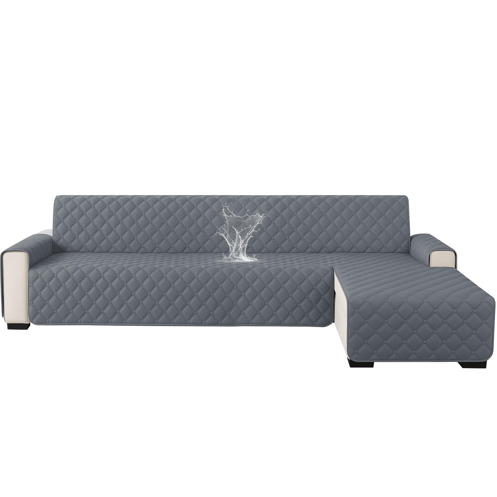 Ystyle Waterproof 3 Seater Sofa Chaise Longue Cover, Universal Reversible Left/Right Sofa Cover, Anti Cat and Dog Pet, Stain Resistant Protector, Dark Grey