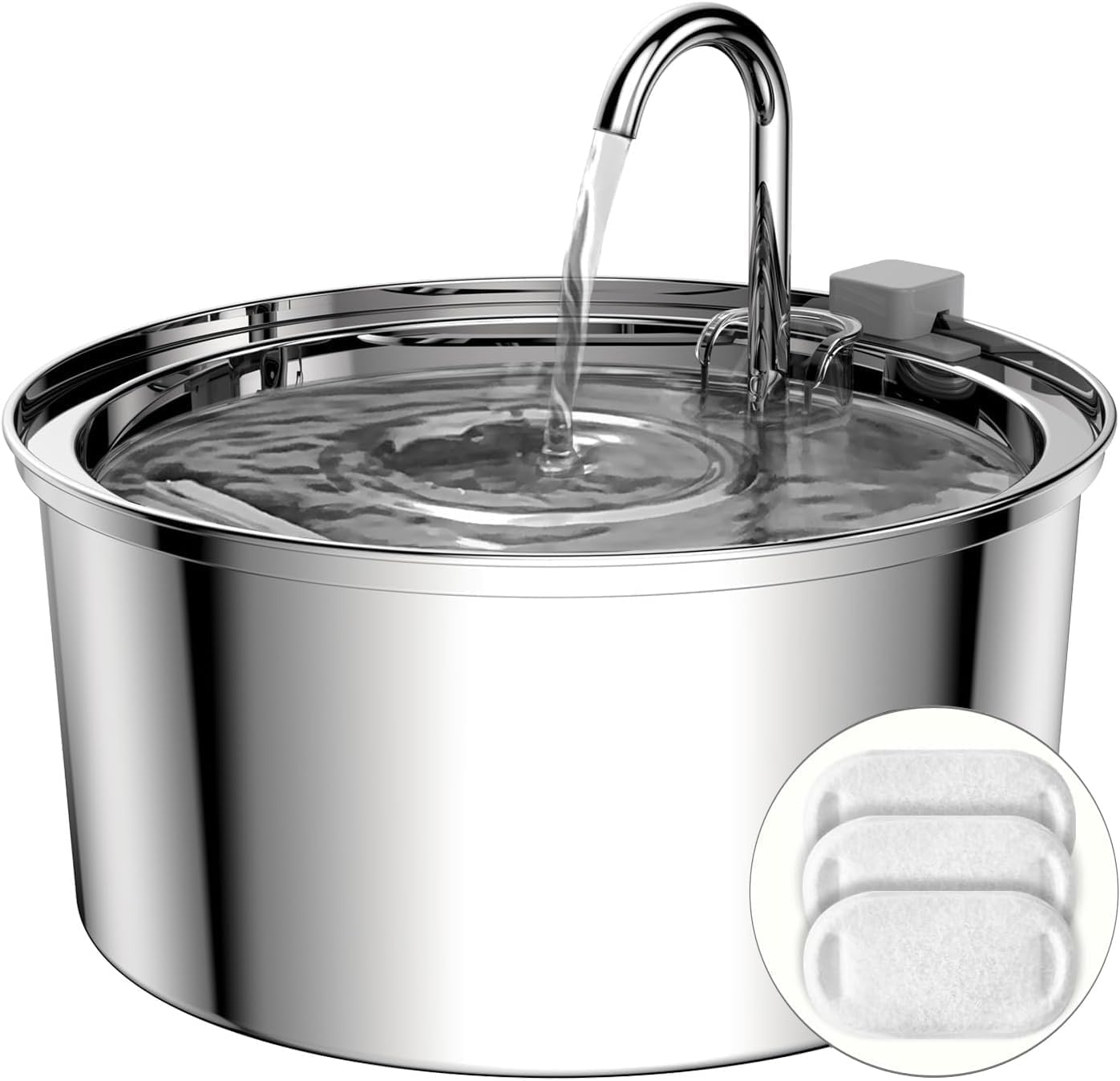 TOMXCUTE Cat Fountain 3.2L/12oz Automatic Stainless Steel Pet Fountain Dog Water Dispenser Ultra Quiet Pump with 3 Replacement Filters & for Cats, Dogs, Multiple Pets