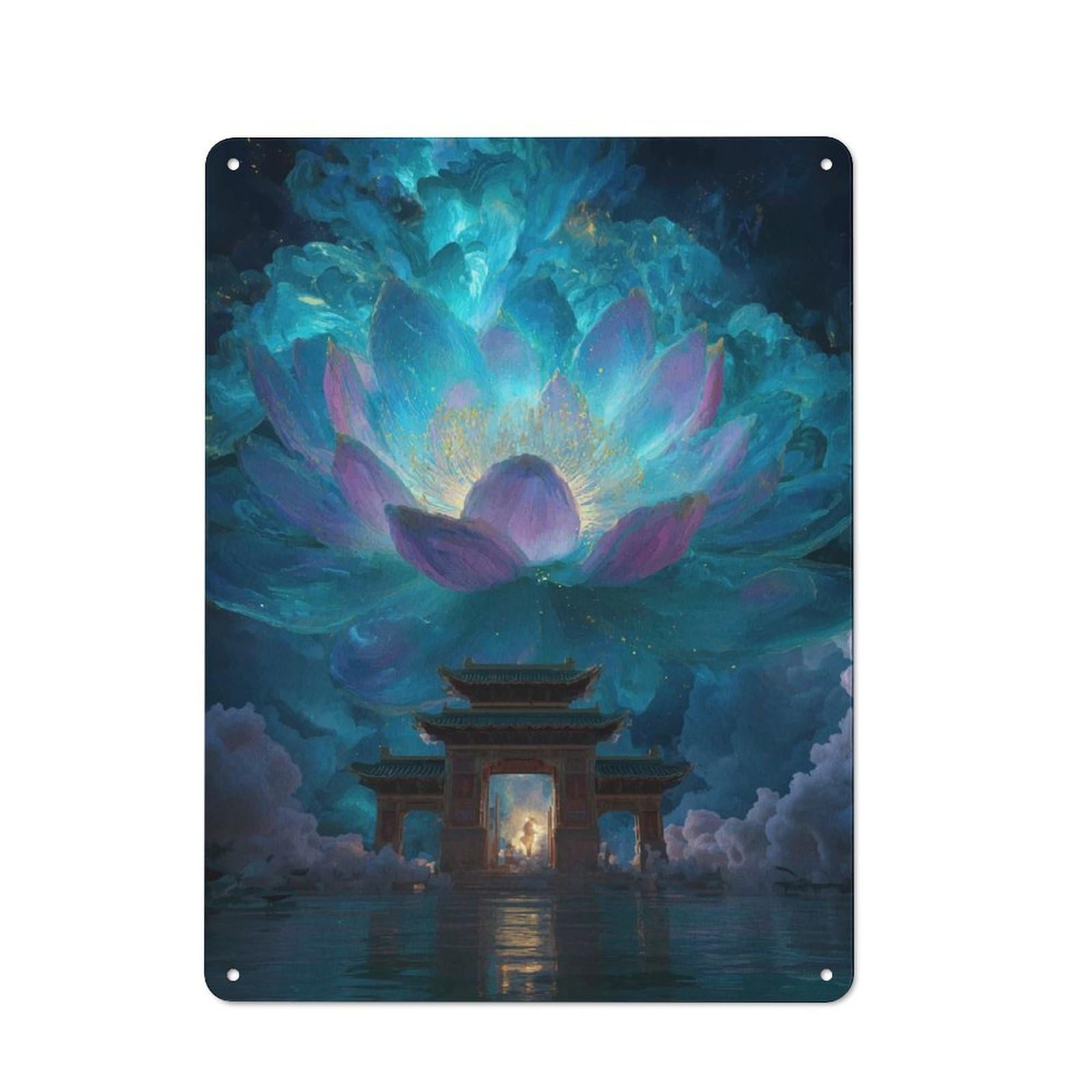 Junmoney Lotus Gate Fantasy Landscape 40X30cm Retro Metal Plaque With For Garage Or Workshop, Housewarming Present For People Styling Garage And Workshop