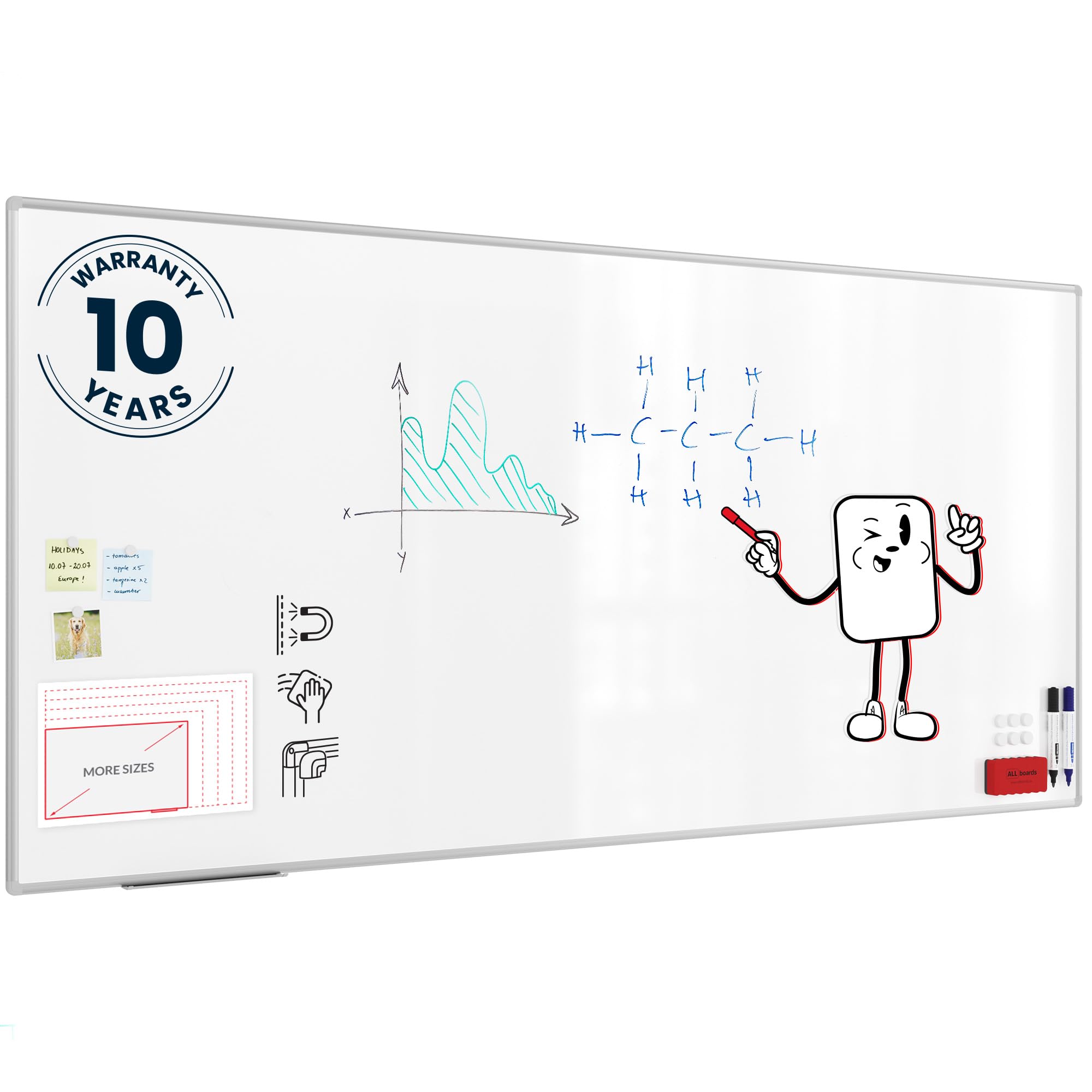 ALLboards Dry Erase Magnetic Board Anodized Aluminum Frame | Pen Tray, Lacquered Surface (250x120cm, White) โ image 1