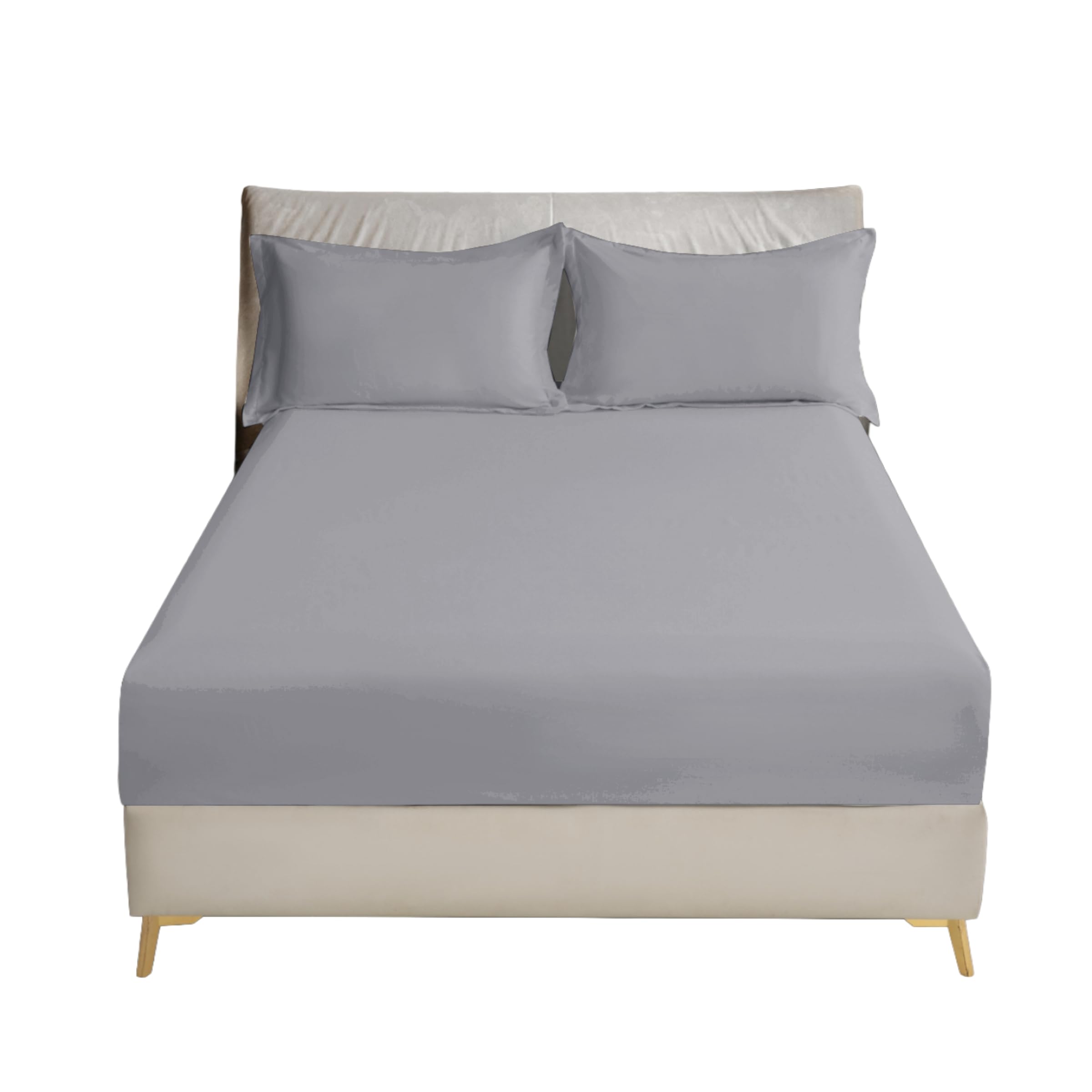 D DONETELLA FEEL THE LUXURY Bedding Fitted Sheet - Fits 180x200 Cm Bed For King Bed 3 Pcs (1 Fitted Sheet and 2 Pillowcases) - 35 Cm Deep Pocket - Solid Bed Sheet