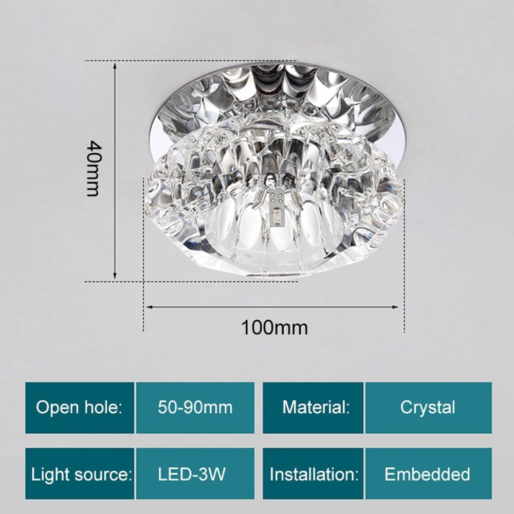 3 Pcs 3W Recessed Ceiling Light, Crystal LED Downlight, Three Color Temperatures Adjustable Downlight, LED Decorative Ceiling Spotlight for Hallway, Living Room, Bedroom