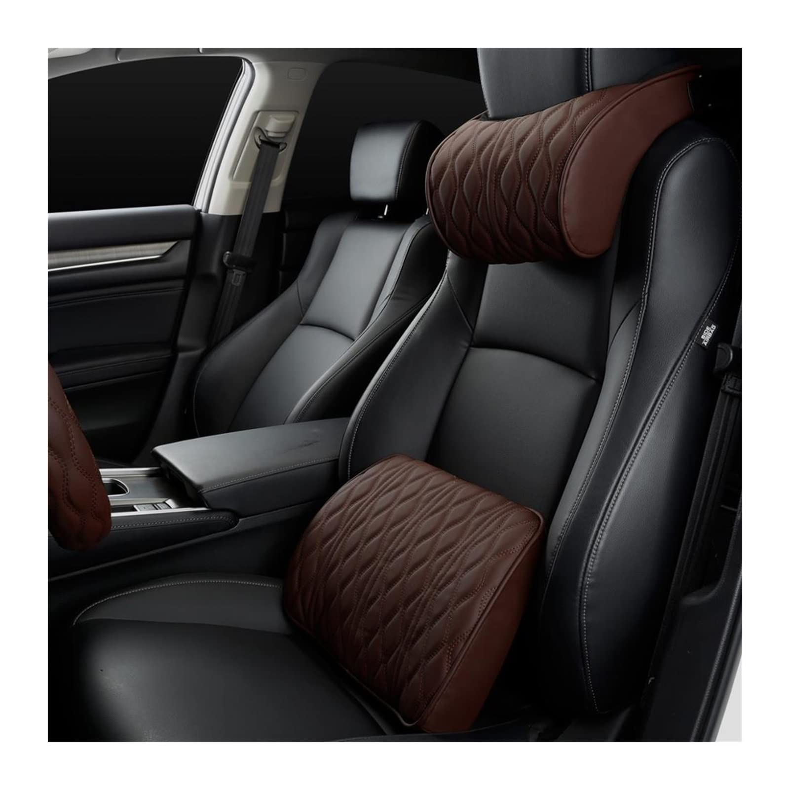 Memory Foam Poggiatesta per Auto Cuscino Ricamo in Pelle Supporto Sedile Regolazione Cuscino Schienale Supporto Collo Automatico Cuscino Lombare (Color : Coffee set)