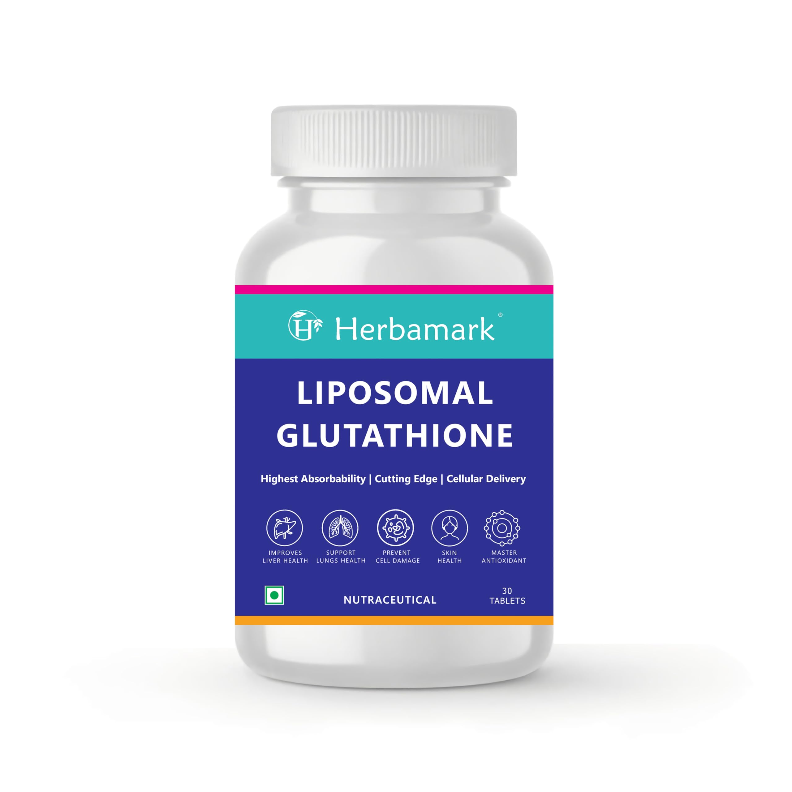 Herbamark Liposomal Glutathione 500 mg Tablets | High Bioavailability  Antioxidant Supplement