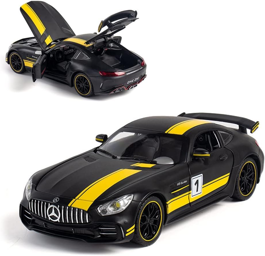 Image of 1 /24 Benz AMG GTR Toy Cars Model Car, Zinc Alloy Pull Back Toy car with Sound and Light for Kids Boy Girl Gift (Black)