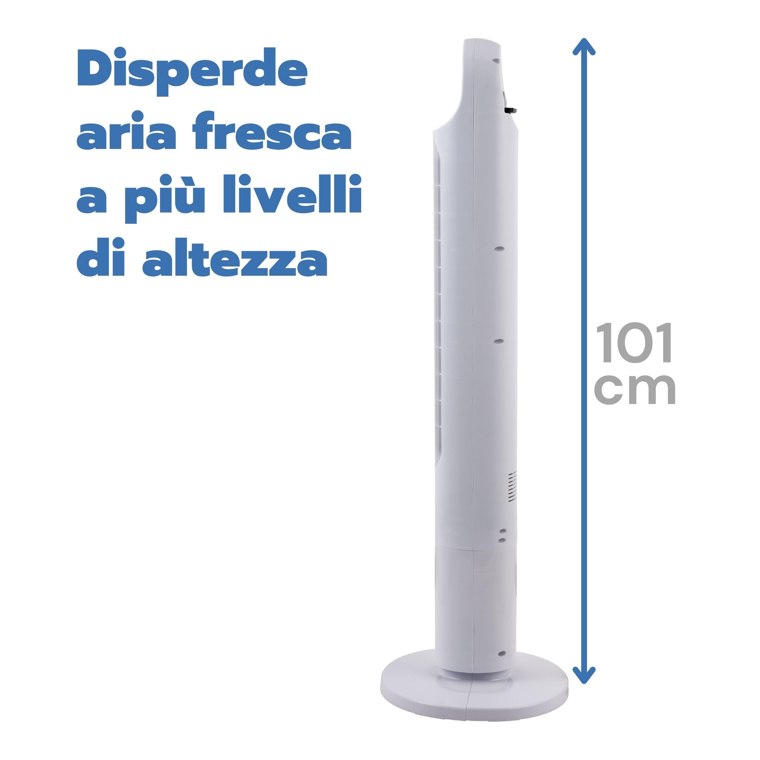ARDES | AR5T1000 Ventilatore a Colonna Altezza Torre 100 cm ad Oscillazione Automatica con Telecomando e Pannello Di Controllo Digitale con 3 Intensità e Timer Ventilatore Torre Bianco