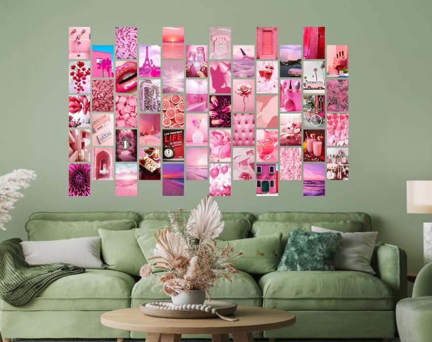 Image of Pack of 54 Pink Wall Collage Kit Posters - 4 x 6 Inches Wall Decor Poster - Wall Art For Bedroom, Living room, Office - 1 Tissue Tape
