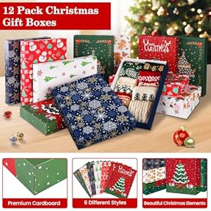 BlessedSeason 12 Pack Christmas Gift Boxes with Lids for Presents in 6 Designs, Xmas Holiday Gift Wrap Boxes for Shirt, Socks, Shawl, Jumper, T-shirt & Tie BlessedSeason 12 Pack Christmas Gift Boxes with Lids for Presents in 6 Designs Xmas Holiday Gift Wrap Boxes for Shirt Socks Shawl Jumper T shirt Tie