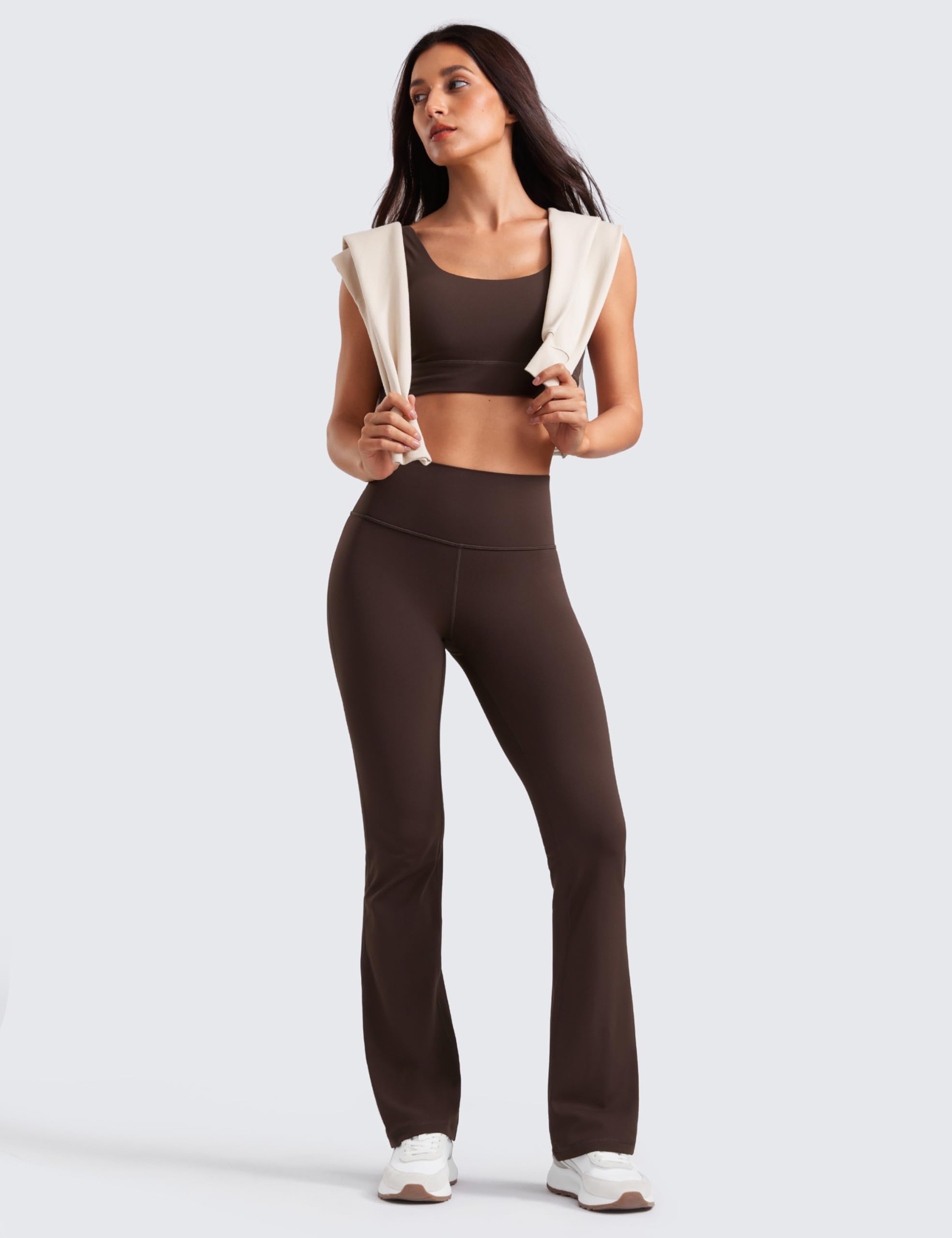 CRZ YOGA Damskie spodnie Butterluxe z wysokim stanem i rozszerzanymi nogawkami do jogi Bootcut z szeroką nogawką i kieszenią Lounge - 81cm