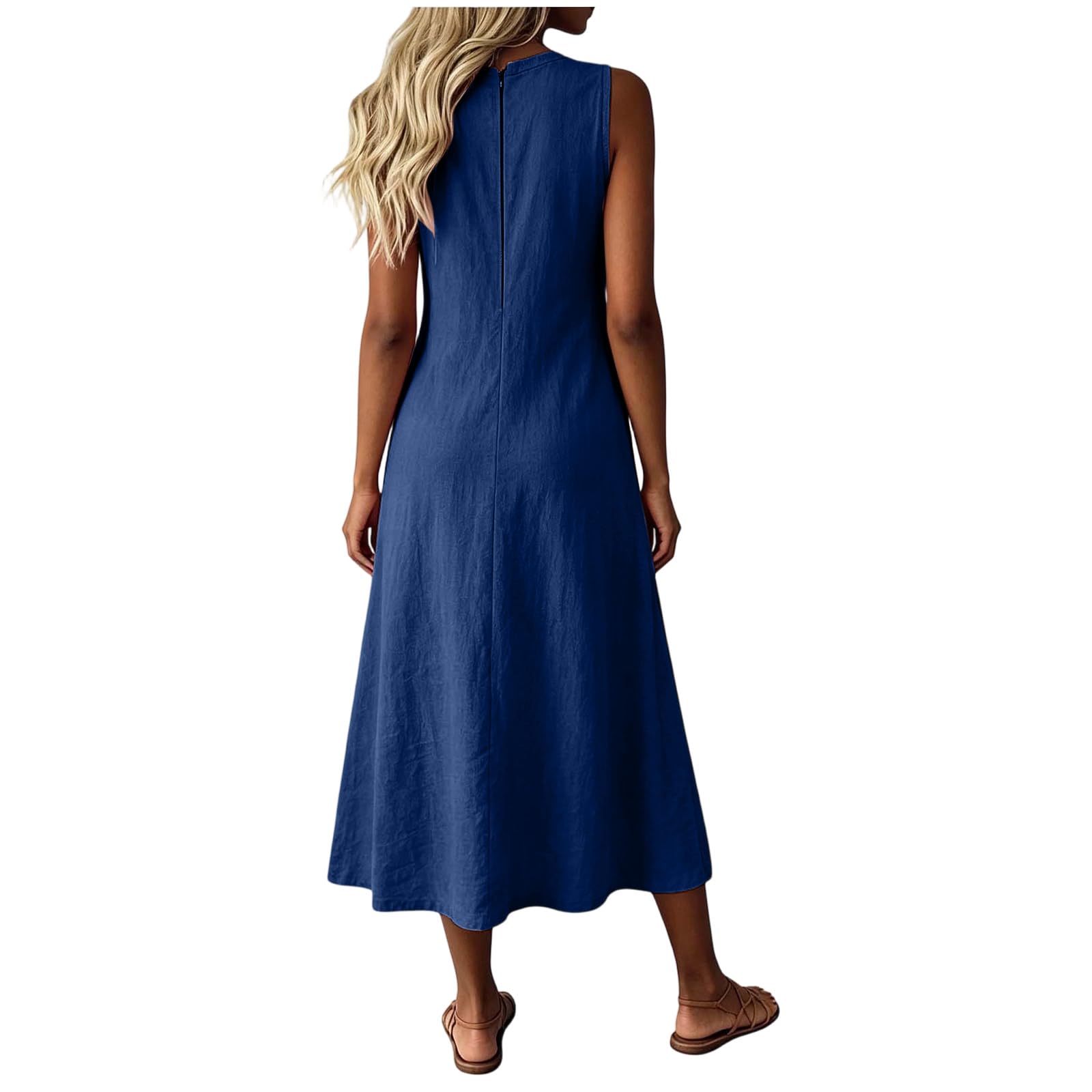 Boho Dress Abito Lungo Elegante da Donna Estivo Senza Maniche con Scollo a V e Tasca Posteriore con Cerniera. Abito Giallo