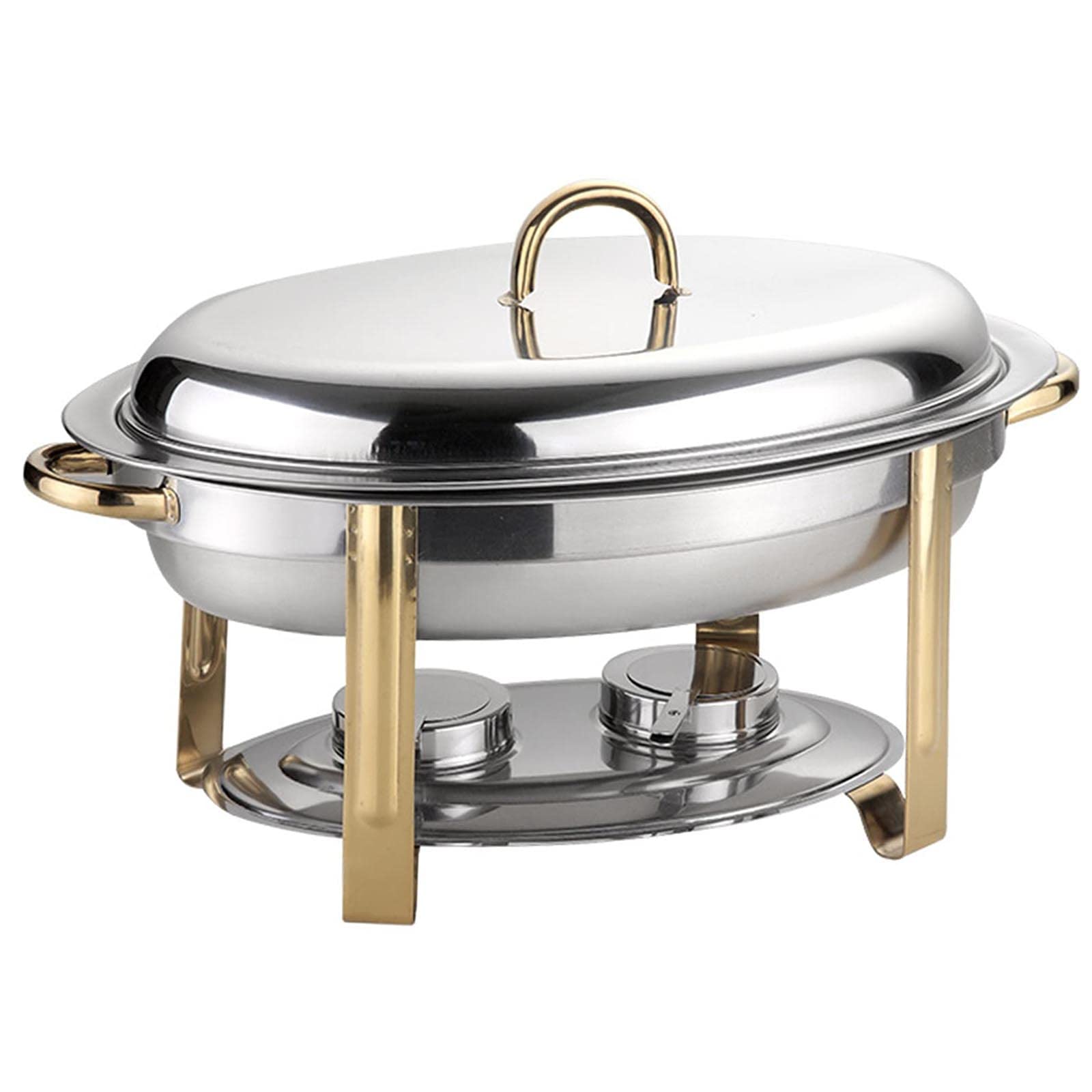 Chafing Dish Ovale, Set scaldavivande da 6 Litri con Coperchio, Supporto per pentola d'Acqua e Supporto per combustibile per Catering, Feste, Matrimoni, cene, Oro