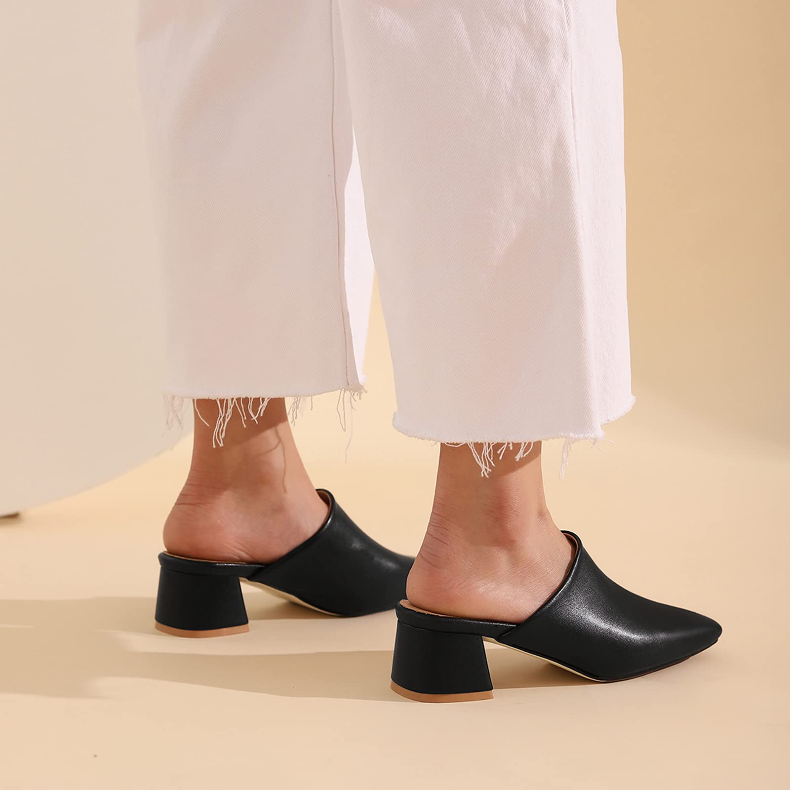 Mules à Talon Carré pour Femmes avec Bout Fermé