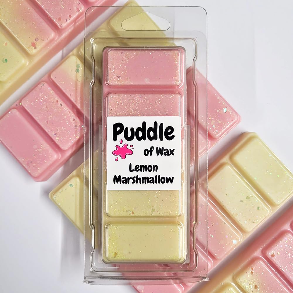 Puddle Of Wax Pink & Yellow - Lemon Marshmallow Soy Wax Melt Snap Bar - 50G - Sweet Scent - Vegan Friendly - Made In The Uk