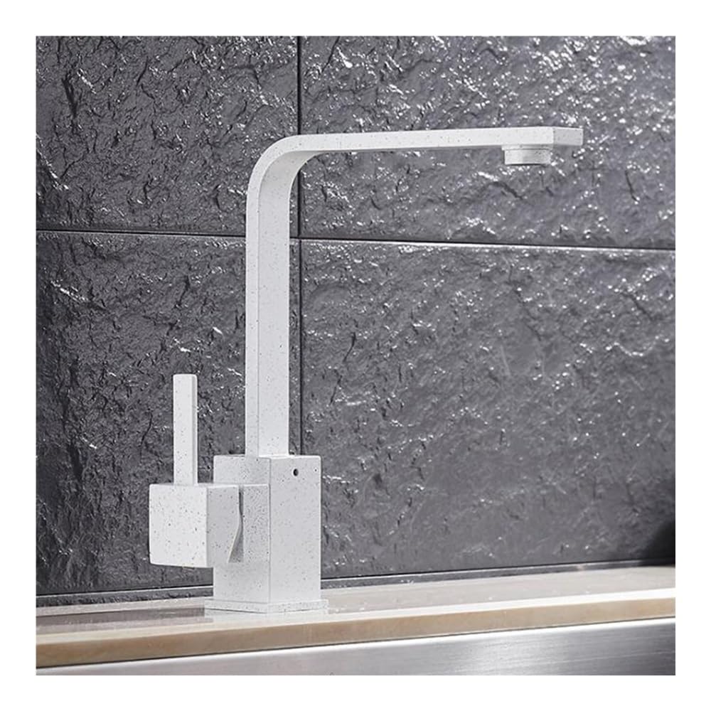 Kitchen Faucet 360 Degree Rotating Swivel Brass Deck Kitchen Sinks Faucet Hot Cold Mixer Kitchen Water Taps XT-177(White Color with Dot)
