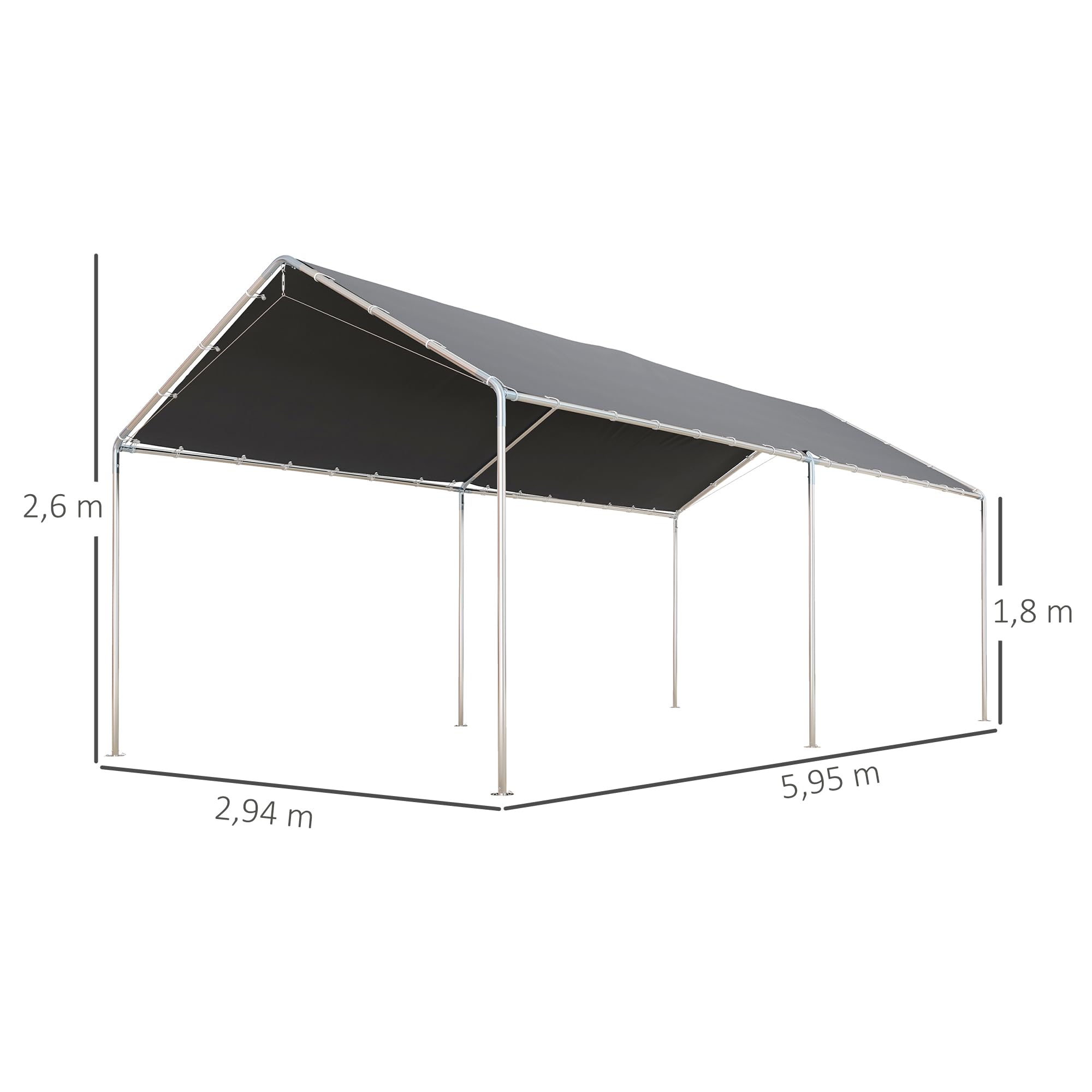 Outsunny Carport Vorzelt für Auto 6 x 3 m verzinkter Stahl Robustes Dach PE hohe Dichte grau