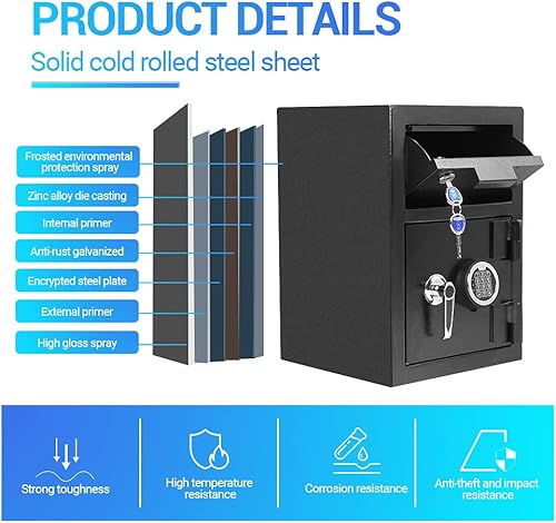 Miniatura 5 de Greenvelly Caja fuerte de depósito de 80 libras con ranura para caída, 2.6 Cub antirrobo con cerradura electrónica para el hogar, oficina, hotel (2