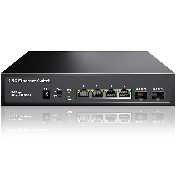 6 Port 2.5GB Ethernet Switch Unmanaged Network Switch | 4 x 2.5 Gigabit | 2 x 10G SFP+ | Multigig Switch 10-100-1000Mbps | 60G Bandwidth | Plug & Play | Fanless Metal Ethernet Switch