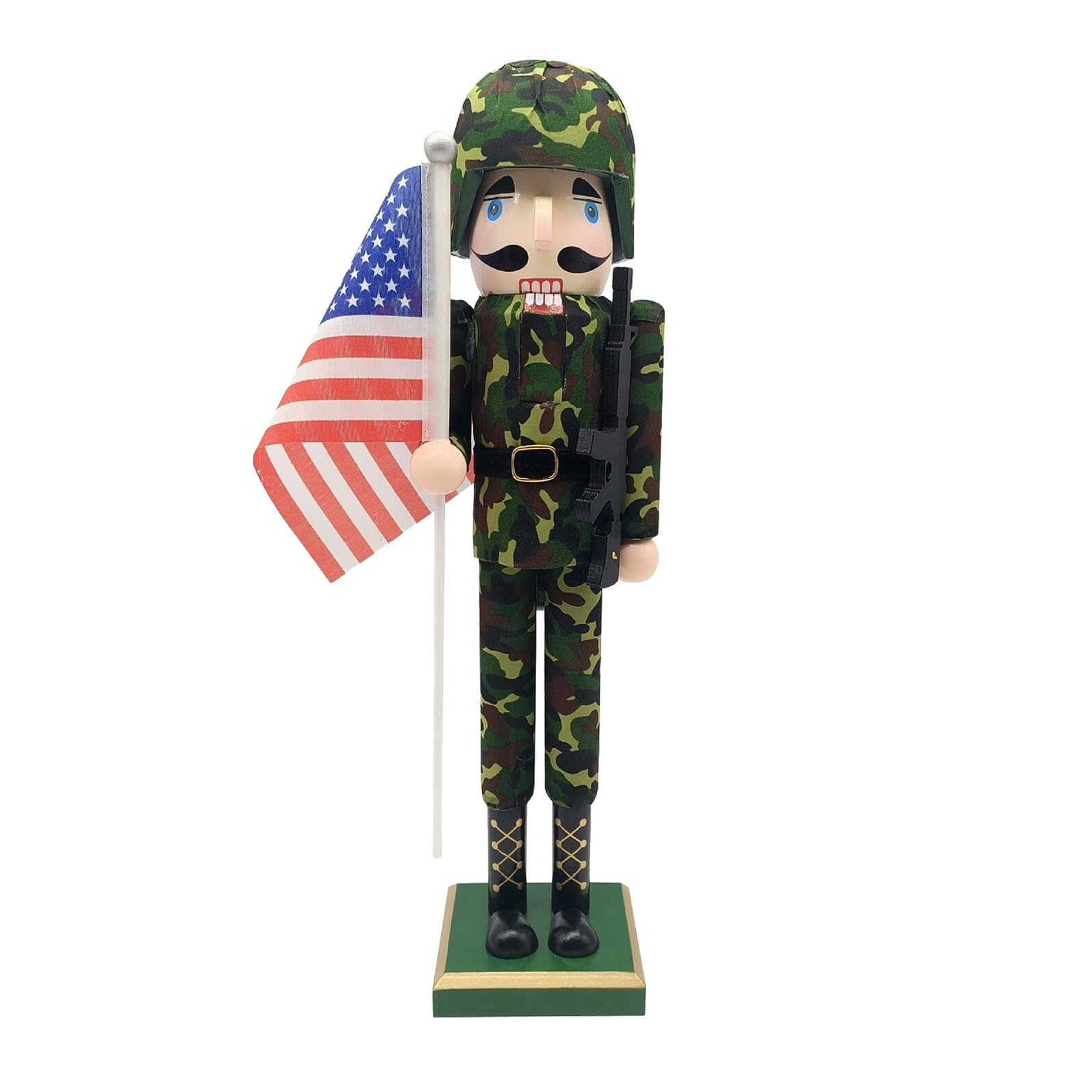 Toyvian Holz Nussknacker Figur mit Amerikanischer Flagge als Tischdeko für Weihnachten und Feiertage Traditioneller Soldat Dekor für Haus und Büro