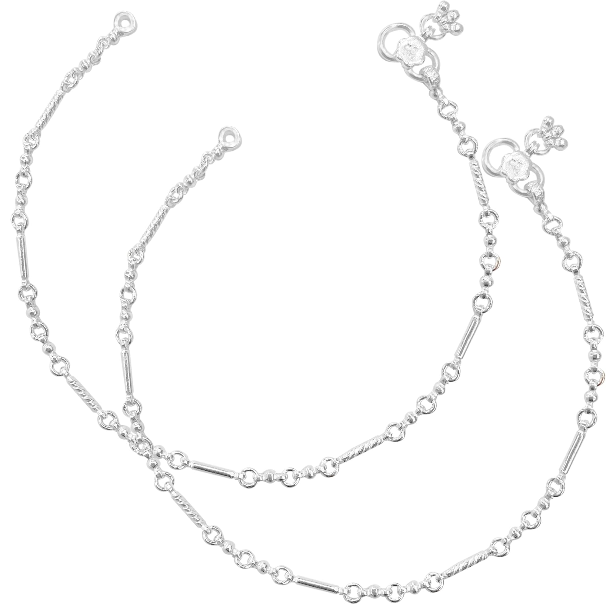 RC JewellersSilver Handmade Stick Kutchi Payal, Anklets With Gungru For Women, Girl (10.5 IN, 1 pair)