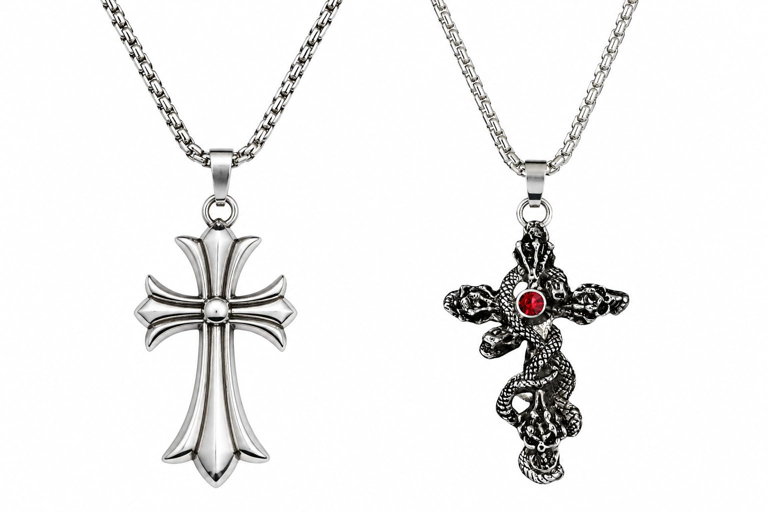 entan 2 Pcs Cross Pendant Necklace Set for Men & Women | Silver Tone Cross Charm Pendant Necklaces with Chain | Vintage Gothic Style Fashion Jewelry | Trendy Daily Wear Accessory Gift-picture-11