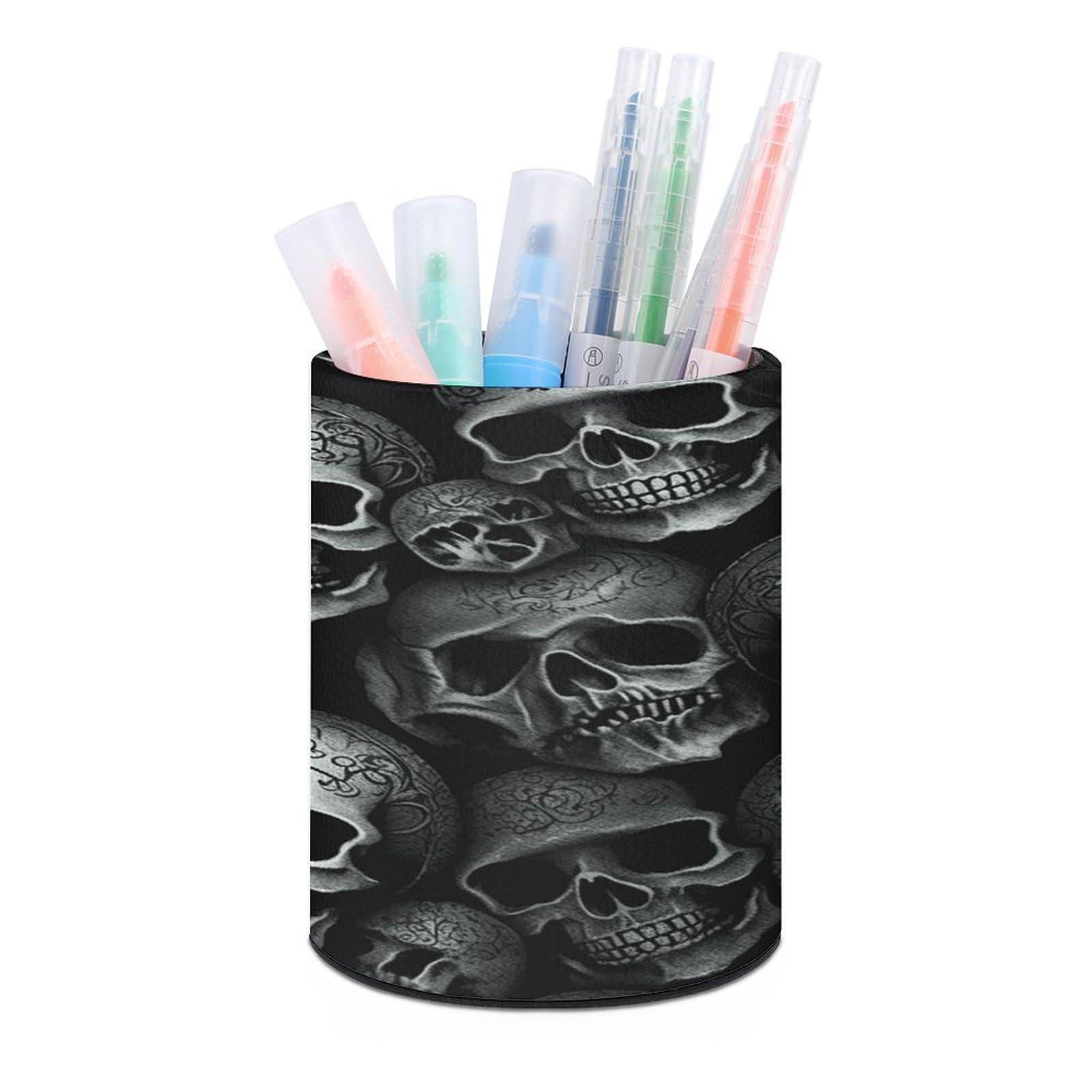 VstaDank Black Skull Pen Holder for Desk Makeup Brush Holders Stylish Pen Cup Cute Pencil Cup Round Pencil Holder Decor Brush Scissor Holders for Multifunctional Office Supplies
