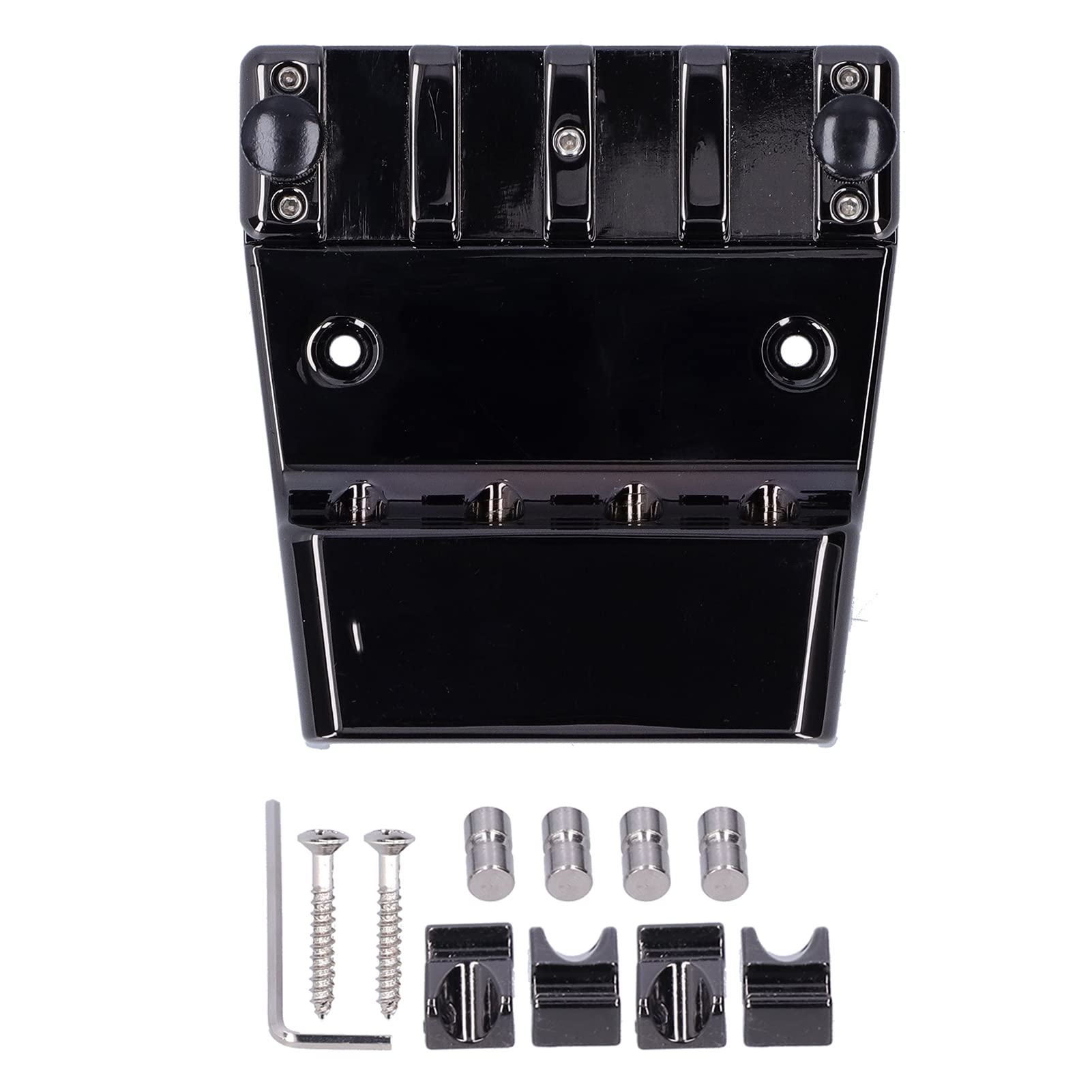 Puente de guitarra de 4 cuerdas de puente fijo de cola rígida de aleación de acero inoxidable para reparación de actualización de bajo eléctrico negro 98,5 x 75 mm