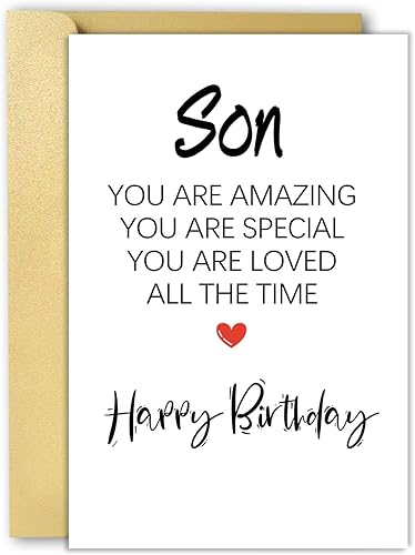 OJsensai Tarjeta de poema de feliz cumpleaños para hijo, divertidos regalos de cumpleaños de mamá papá, tarjeta motivacional de cumpleaños para