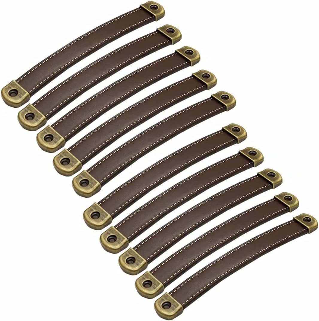 Bpabdeitr Dark Brown 10 Pcs Multicolor Pu Leather Zinc Alloy Drawer Cabinet Handle Pulls(,Hole Distance 160 Mm)