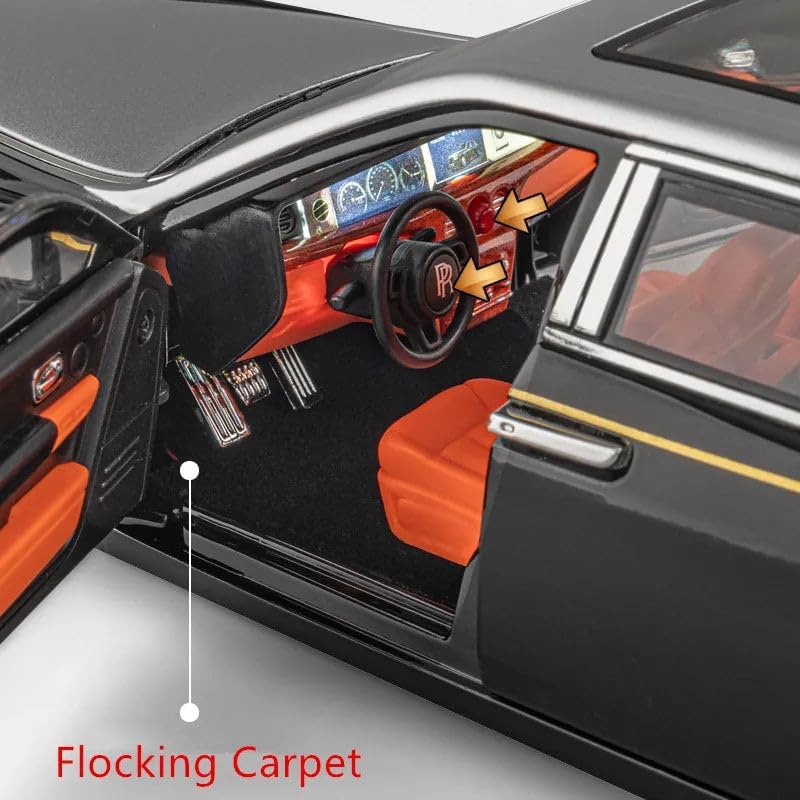 Image of Kids Model 1:24 Rolls-Royce Phantom Die Cast Metal Car Pull Back Action Opening Doors with Realistic Engine Sound Lights Toy Car Gift for Boys - Silver